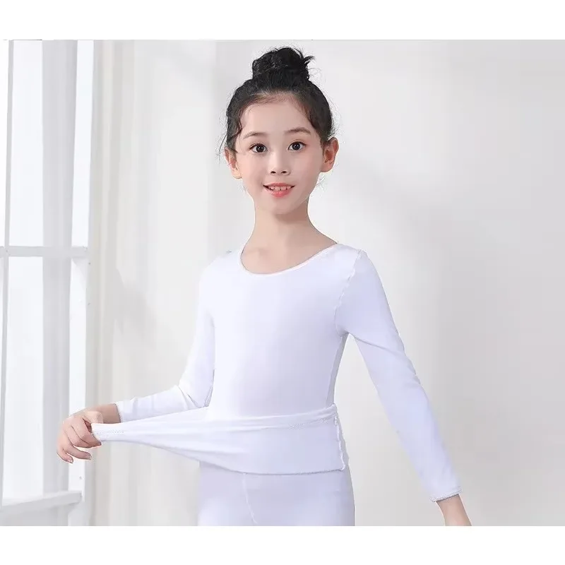 Детская белая танцевальная нижняя рубашка, тренировочная танцевальная одежда телесного цвета, облегающий топ для танцевальных выступлений для девочек