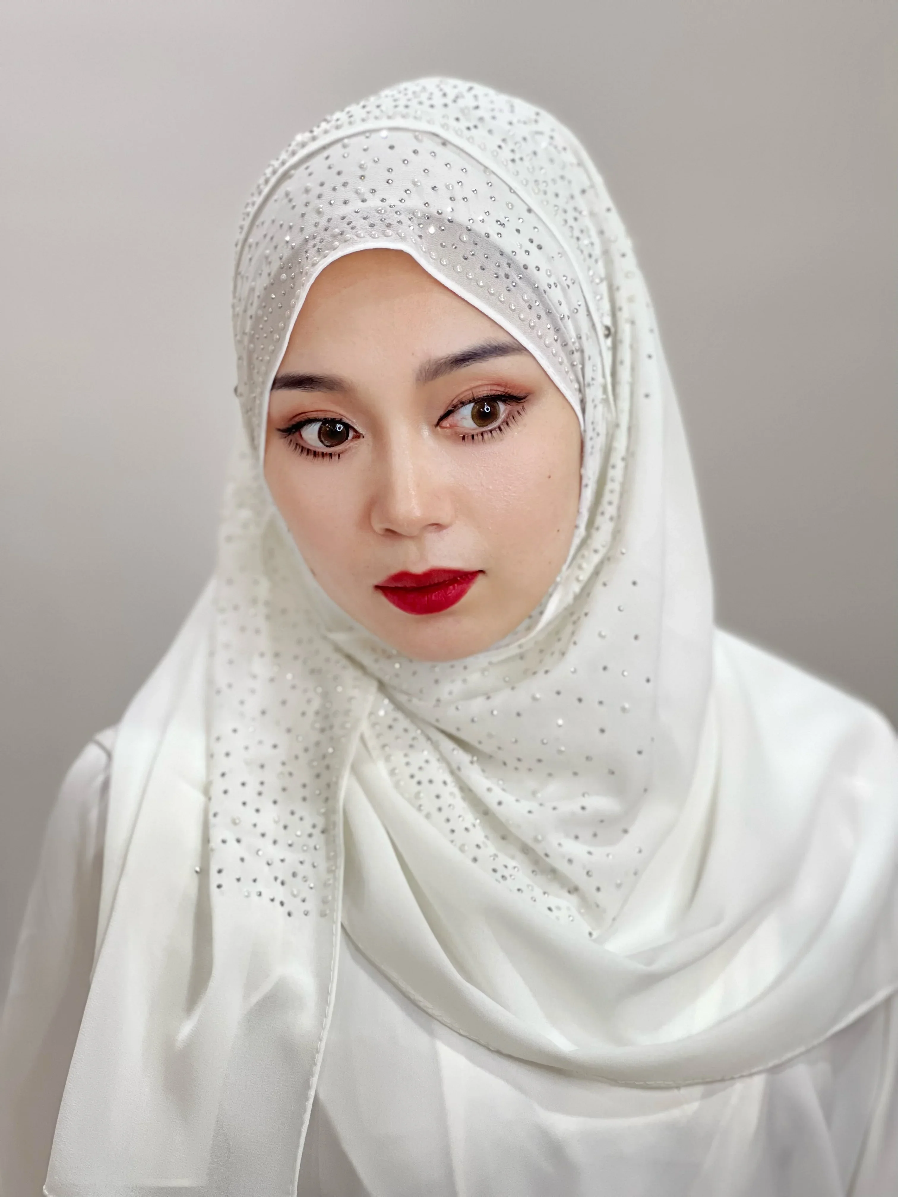 Turki Warna Solid dengan Payet Berlian Selendang Turban Jubah Bor Turban Wanita Syal Rajutan Muslim Syal Persegi Sorban Instan