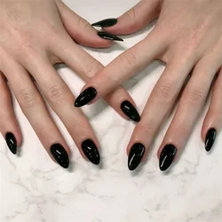 24 pezzi unghie finte per Nail Art artificiali impermeabili Solid Black copertura completa rimovibile breve balletto stampa su Set di punte per unghie