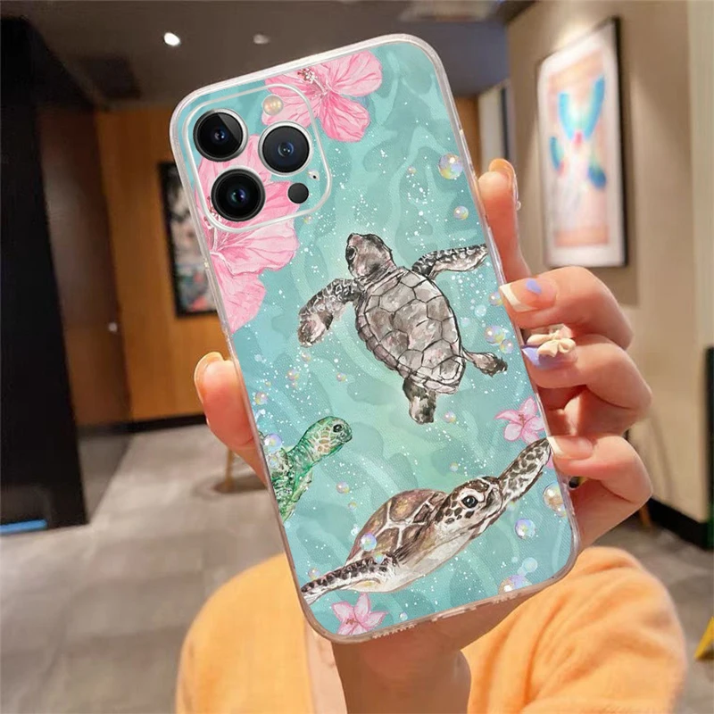 

Phone Case For iPhone 17 Pro Max Air 16 15 14 13 Pro Max 15 16 Pro 15Plus Silicone Cover Summer Sceneary Ocean Animal