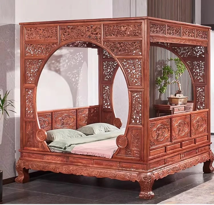 Mahogany shelf bed hedgehog red sandalwood rosewood solid wood Ming and Qing classical bedroom furniture