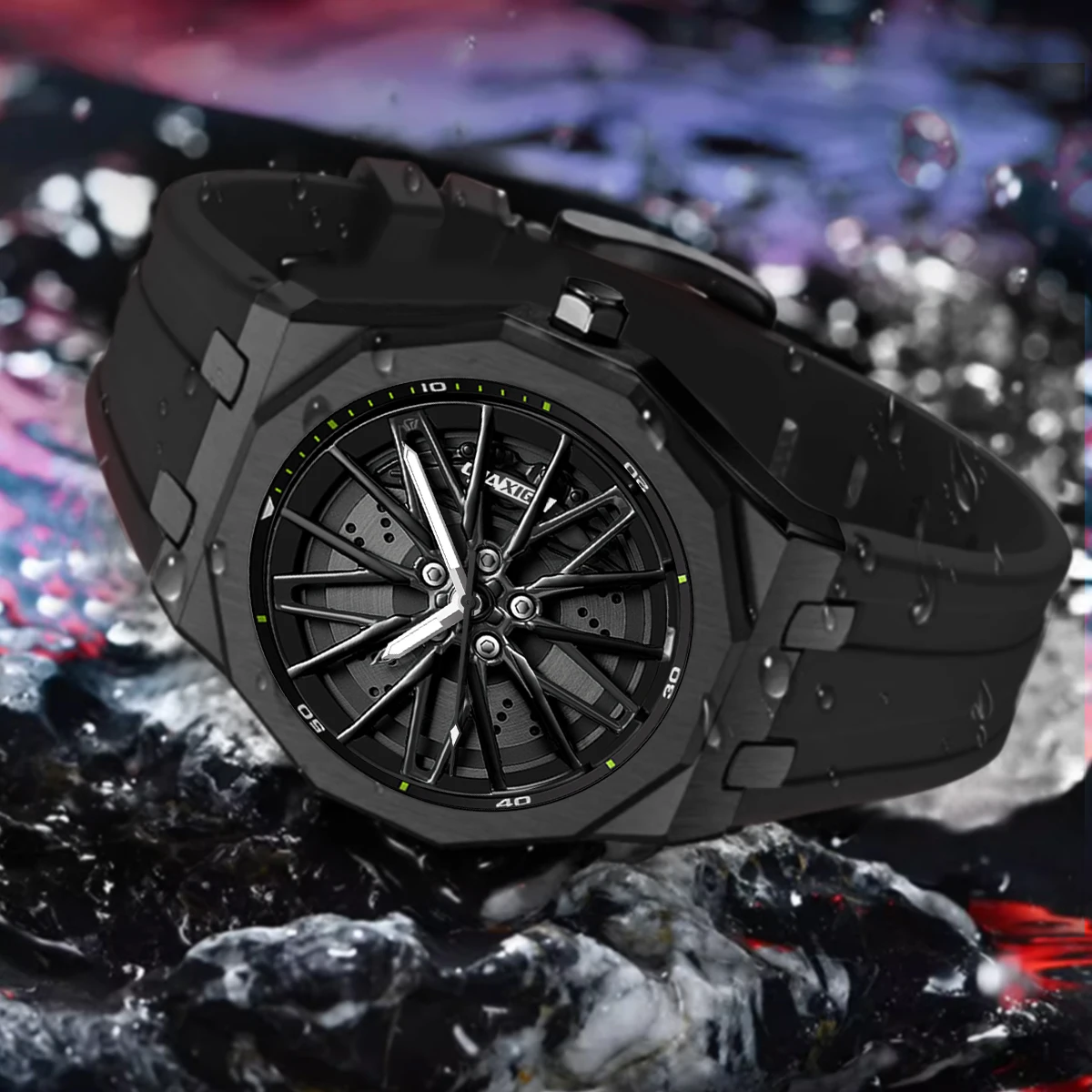 Jam Tangan Pria CHAXIGO dengan Tali Silikon Bergaya Unik, Bezel Berputar, Jarum Jam Bercahaya, Tahan Air 30m