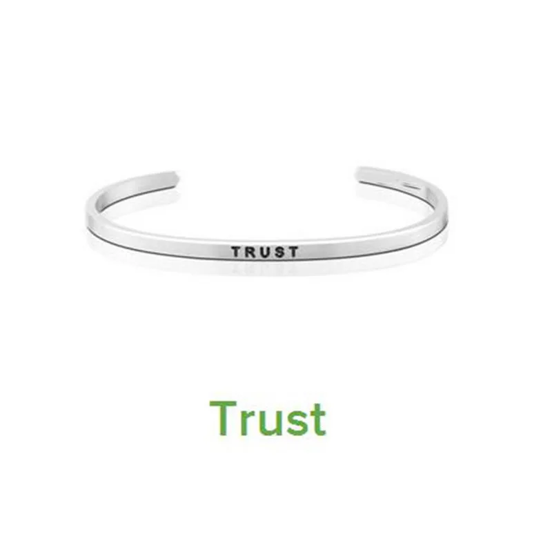 4mm Titanium Steel Open Cuff Bangle Engraved Peace Trust Letter Design Jewelry Stylish Daily Accessory Sweet Gift for Friend