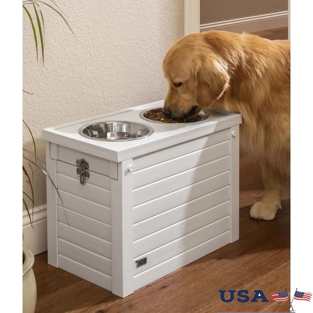 

Elevated Double Dog Bowl Diner with Storage Eco-Friendly Durable Design Stainless Steel Bowls Ergonomic Feeding Solution Dogs