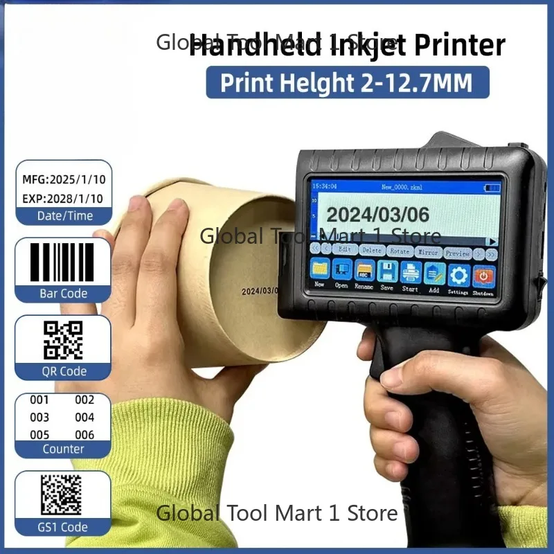 

12.7mm Por-e Printer Handheld Inkjet Printer Text QR Barcode Batch Number Logo Image Date Printing Machine