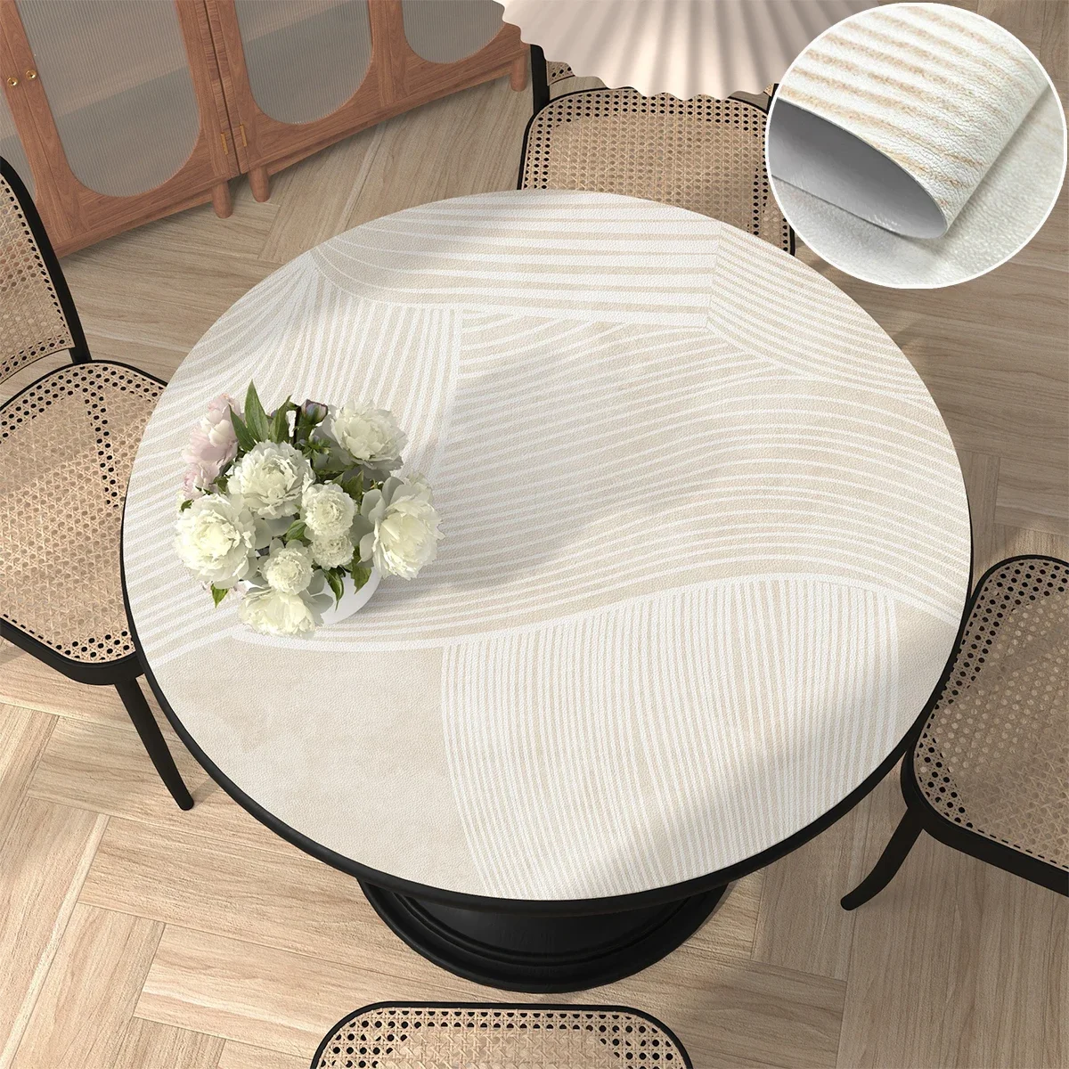 Nordic Style Minimalist Line Coffee Table Mat, Erasable Heat-resistant Round Tablecloth, Waterproof Oil Resistant Table Mat