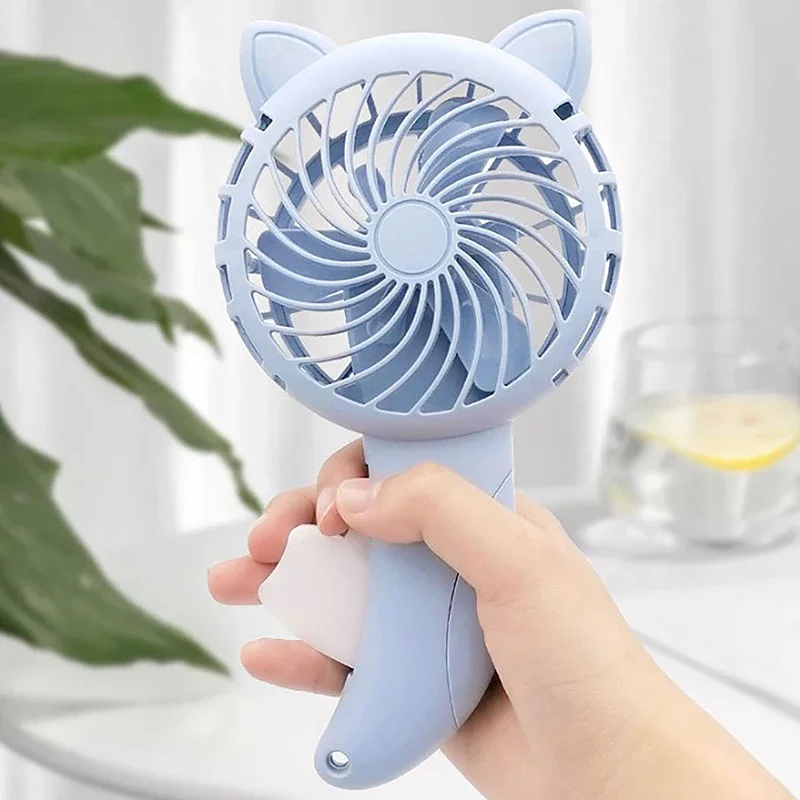 Cute Cat Fan Cartoon Handheld Fan Hand Pressed Manual Mini Portable Small Hand Cooling Summer Fan for Kids Adult Camping Outdoor