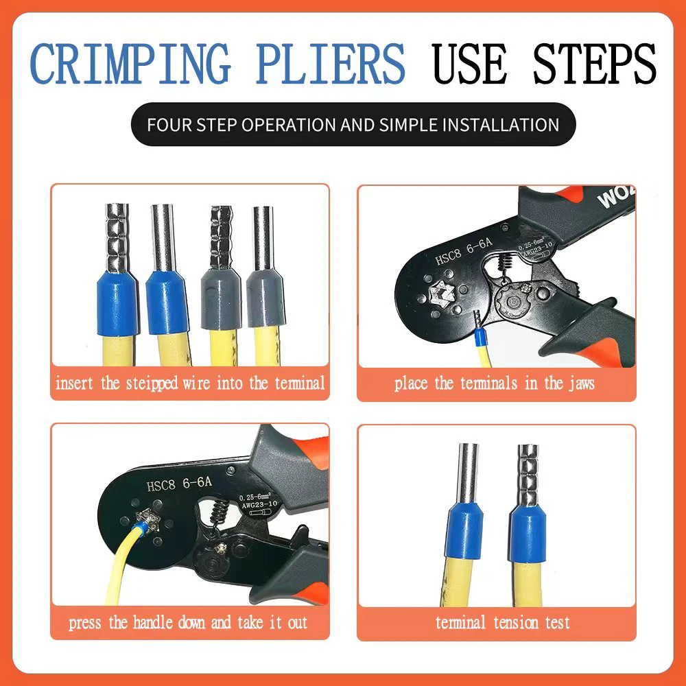 Tube Terminal Crimping Tools Ferrule Crimping Pliers HSC8 6-4 0.25-10mm² 23-7AWG 6-6 0.25-6mm² Electrician Clamp Sets Wire Tips