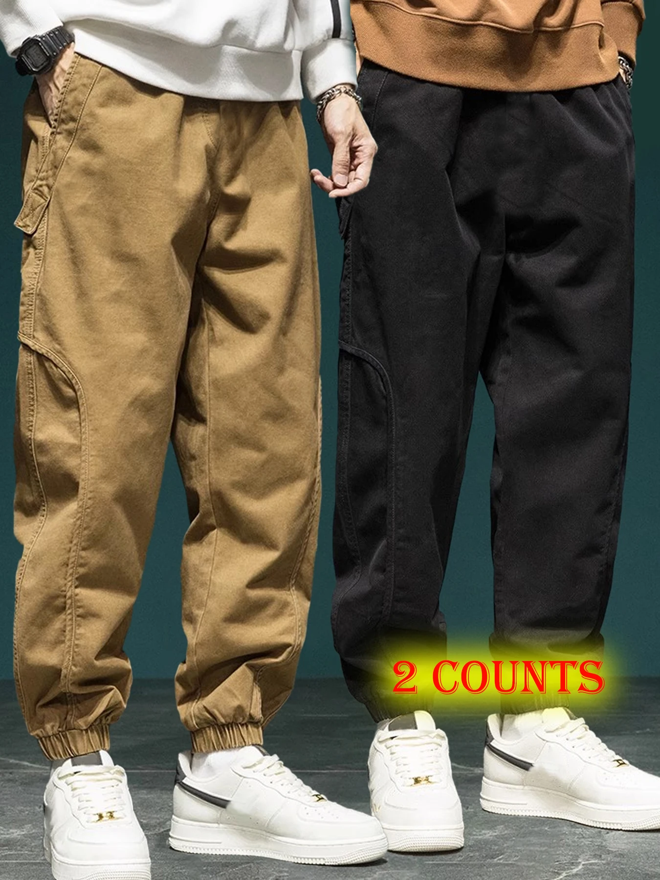 

New Men's Cotton Cargo Pants Plus Size Sports Drawstring Cargo Pants Fashion Casual Men's Jogging Pants Bermuda Men's