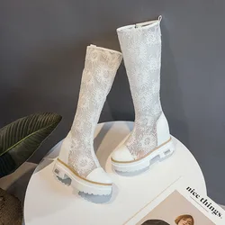 White Embroidered Mesh Boots for Spring/summer 2026 New Increase Length Boot  Mesh Breathable and Versatile Women's Boots  Shoes