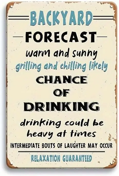 Vintage Backyard Forecast Metal Sign - Retro Decorative Bbq Station Wall Signs - Pool Party Yard Decoration - 8x12 Inch