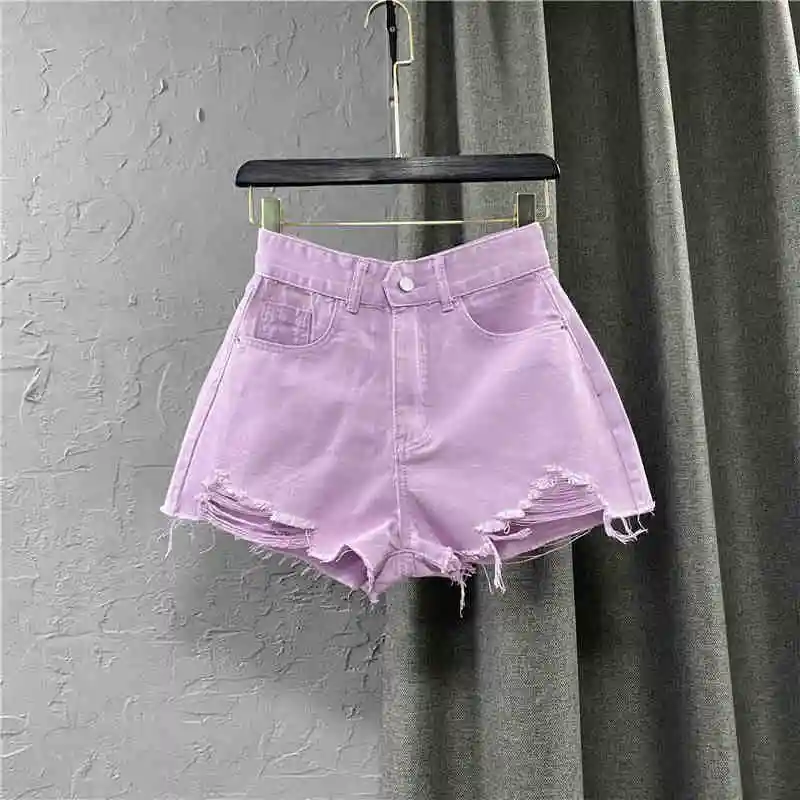Fashion Multicolour Denim Shorts Women Summer New High Waist Slim A-line Loose Hole Short Jeans Popular Versatile Hot Shorts