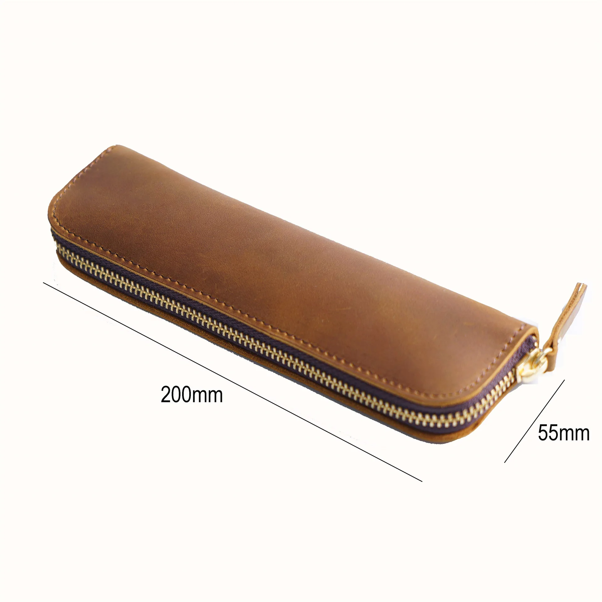 AIGUONIU Leather Pencil Case Zipper Retro Pen Pouch For Boys Girls School Students Cowhide Men Pencil Bag with 4 Pen Slots