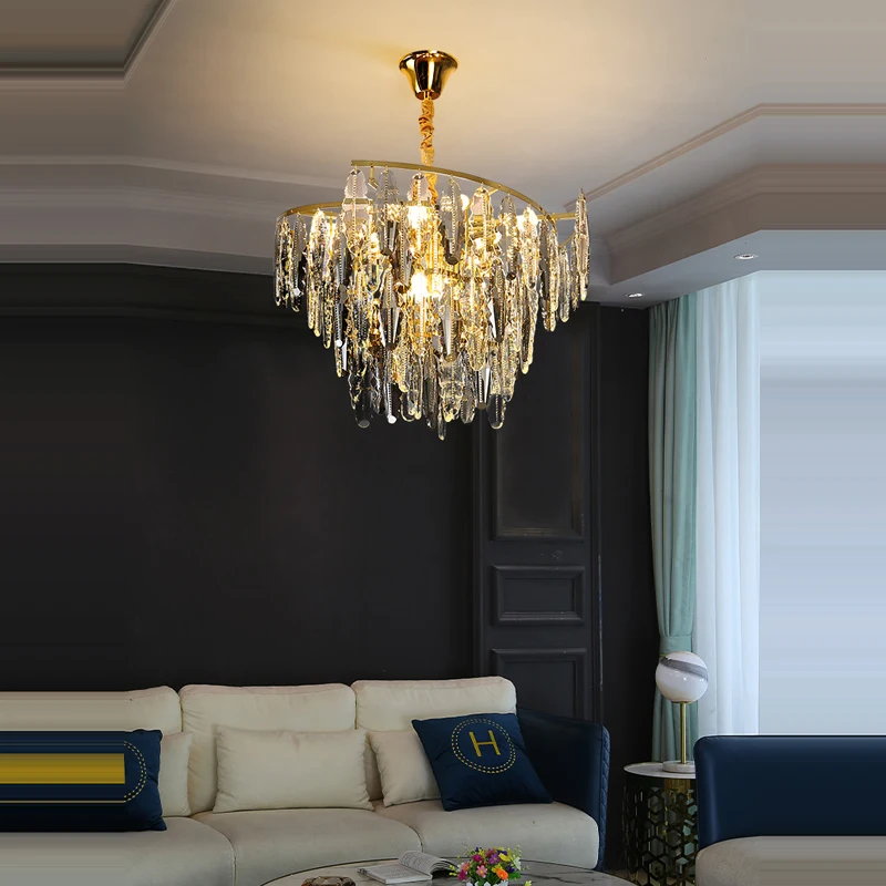 

2025 Art Deco Crystal LED Chandelier - Dimmable Gold & Silver Pendant Light for Dining Room, Luxury Suspension Luminaire