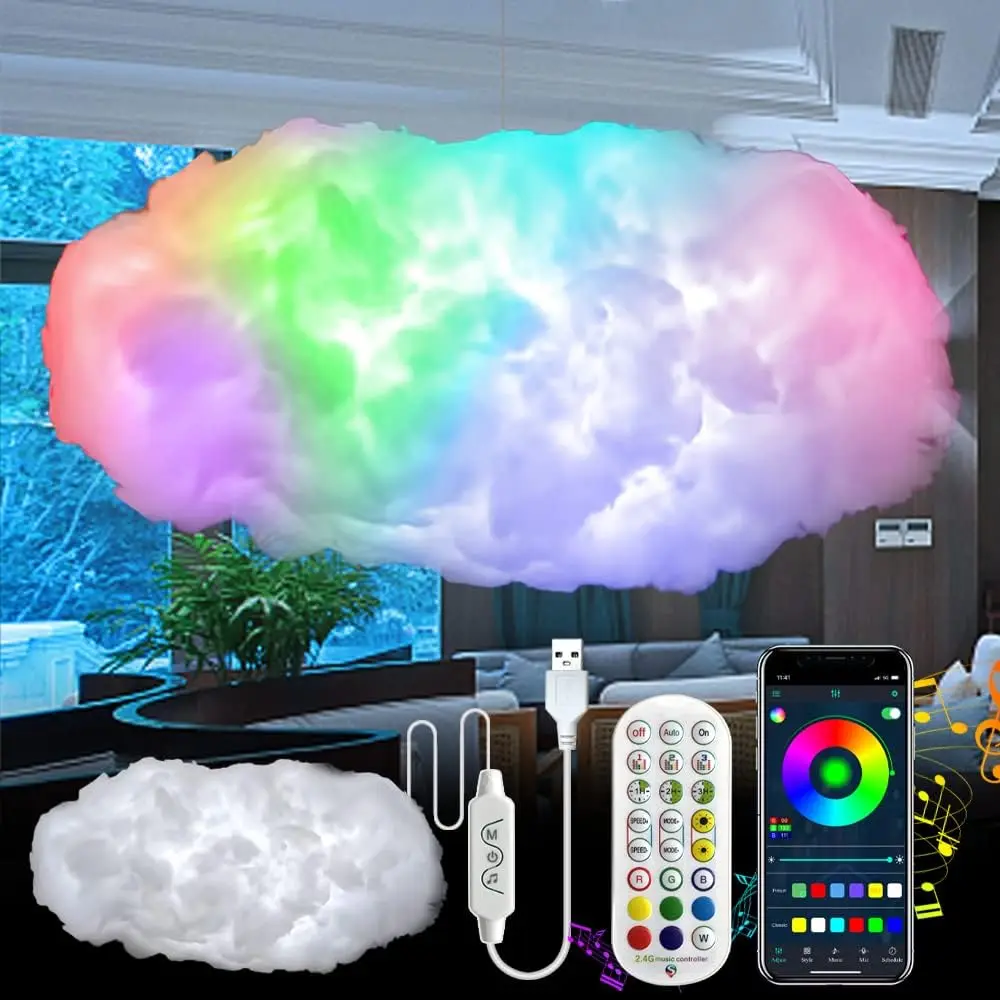 3D Big Cloud lightning Light Kit ,RGB LED Cloud Night Lights with APP&Remote for Ceiling Bedroom Gaming Room Party Wedding Decor