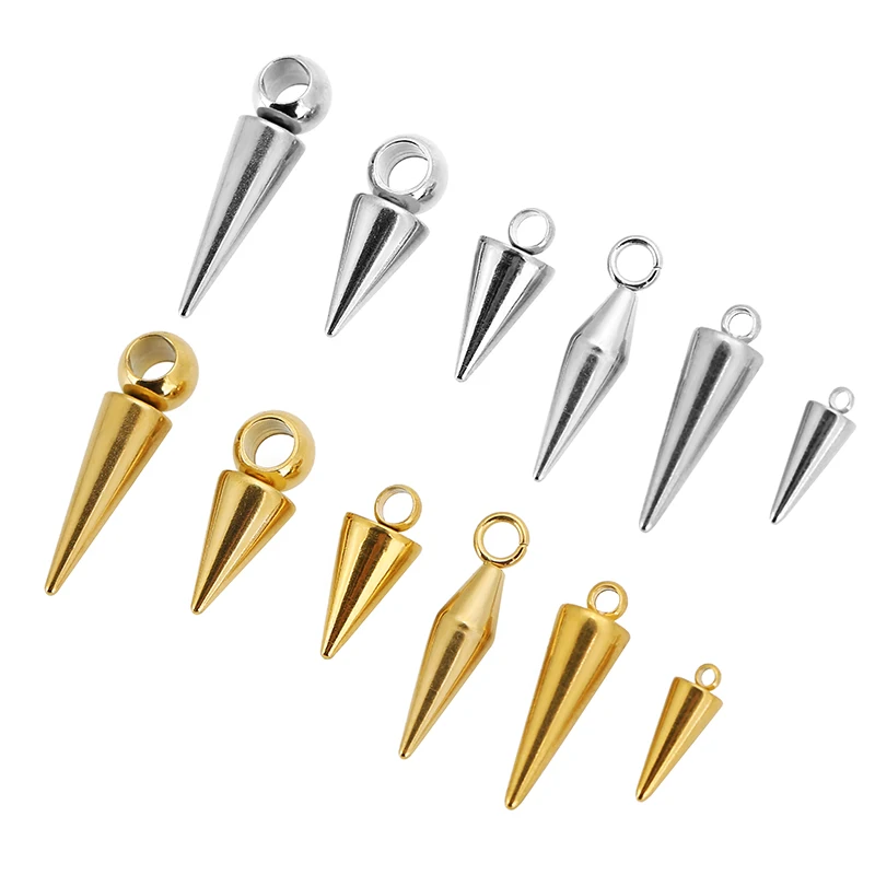 

10pcs Stainless Steel Cone Bullet Charms Pendants With Spike Beads for Women DIY Neck Earring Jewelry Making Accessories