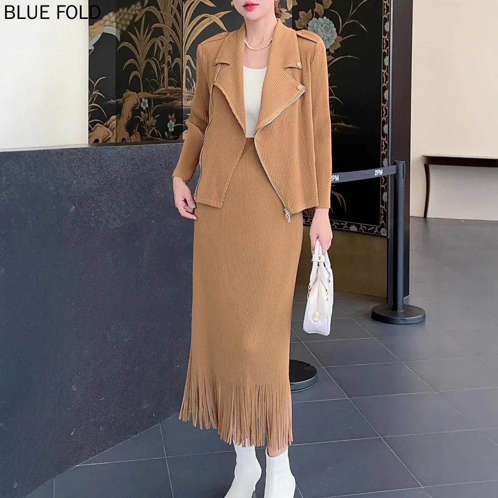 

Temperament Goddess Jacket Female Spring and Fall New High-level Sense Fashion Suit Collar Zipper Paragraph Pleated Long-sleeve