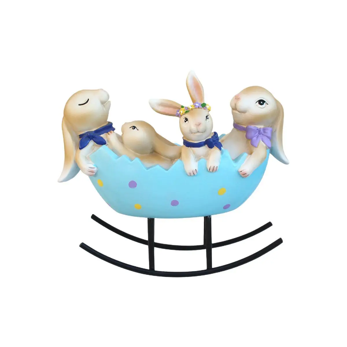 Easter Bunny in Blue Cradle - Resin Decor for Garden & Home