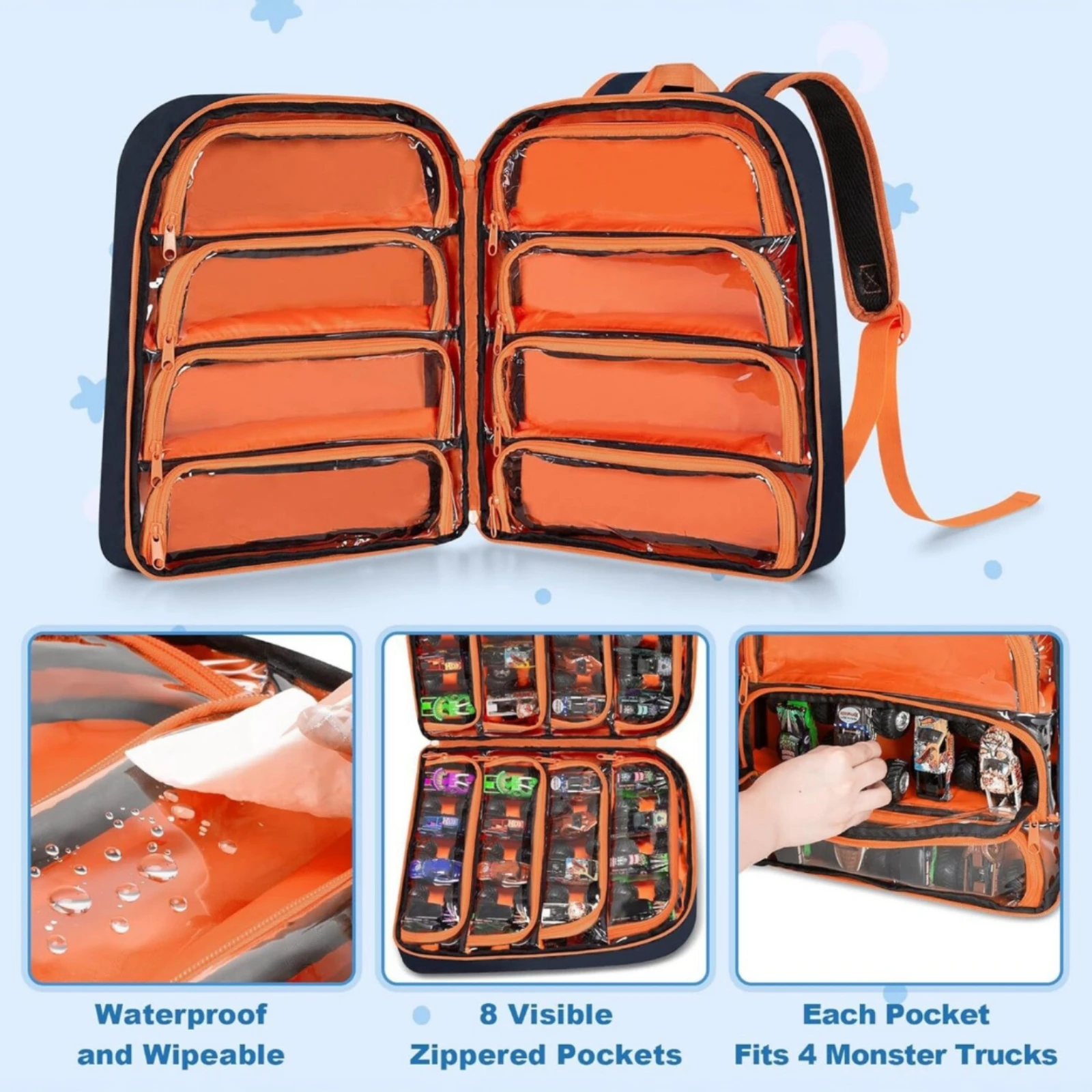 Toy Storage Backpack Portable Backpack with Transparent Pocket Storage Bag with Transparent Pocket Long-Lasting for Children
