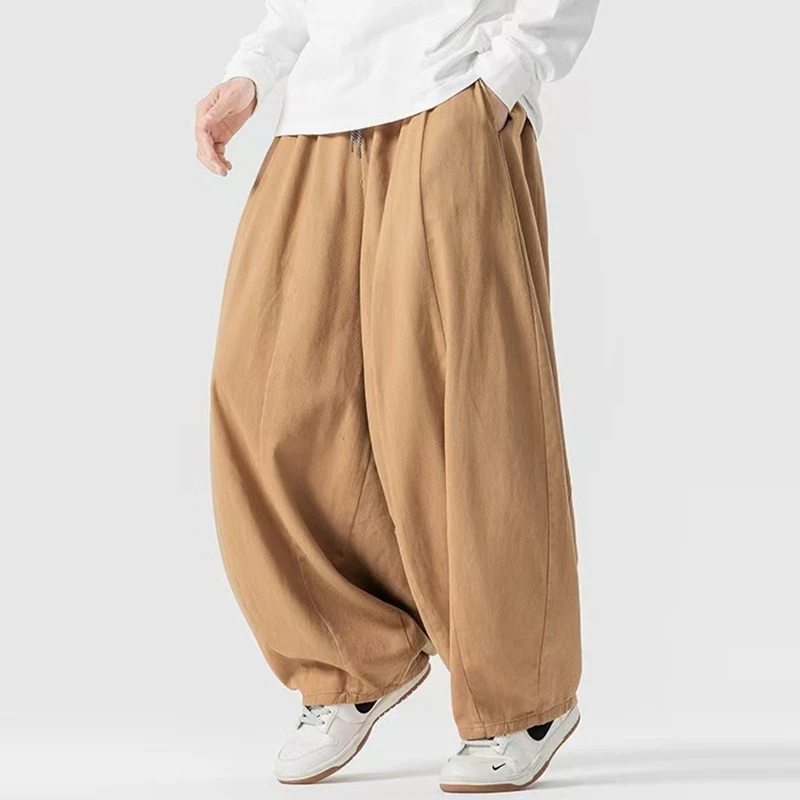 

Мужские повседневные брюки-шаровары оверсайз, новинка 2026 года, весенняя коллекция, простой уличный стиль, однотонные, свободные, широкие штанины, N047