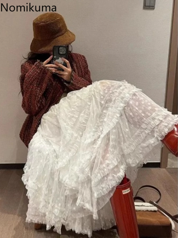 

Summer Long Skirts Women Patchwork Gauze Loose Jupe 2025 Faldas Mujer De Moda Korean White Saia Chic Big Swing Sweet Lace Skirt