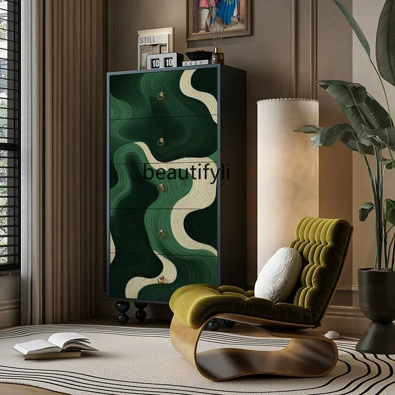 

ss K178 ss25 French aesthetic retro style oil painting living room dining side cabinet against the wall storage bedside locker