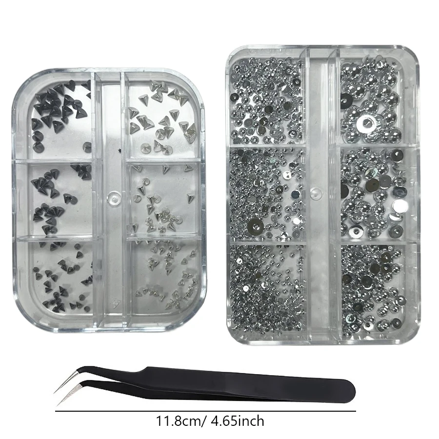 3D Punk Silber-Schwarzes Pyramiden-Nagelschmuck-Set, Metall-Kegelnadeln, Perlen, Nieten, Halloween Gothic Nageldekorationen – Detail 7