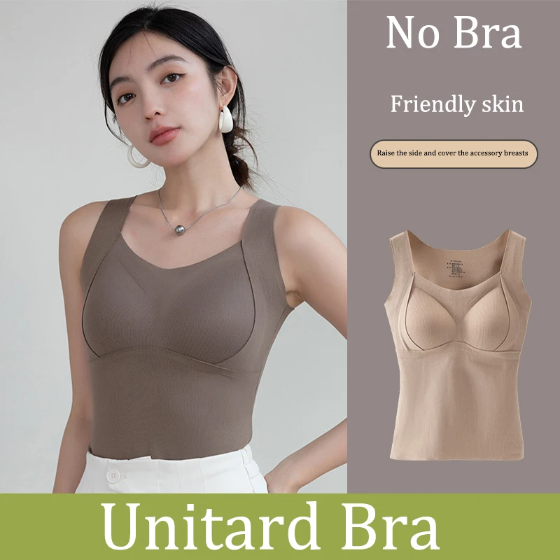FINETOO 3D Cup Warm Thermal Tank Top Women Soft Lined Cashmere Silk Sleeveless Vest Built In Bra Seamless Slim Winter Camisole