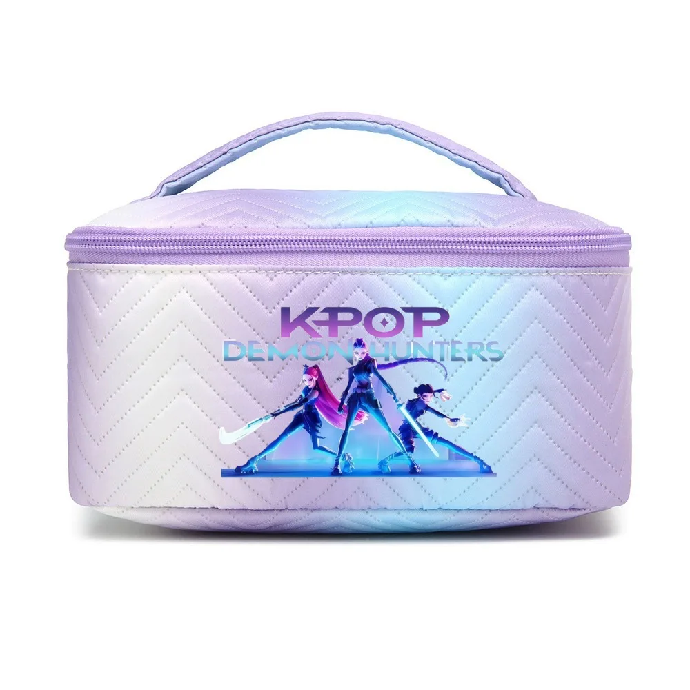 حقيبة مكياج نسائية من KPop Demon Hunters بسعة كبيرة، حقيبة تخزين مستحضرات التجميل المطبوعة ذات طابع كرتوني، حقيبة غسيل محمولة