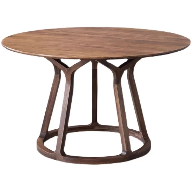 Black walnut round all solid wood dining round table household turntable chair combination large round table