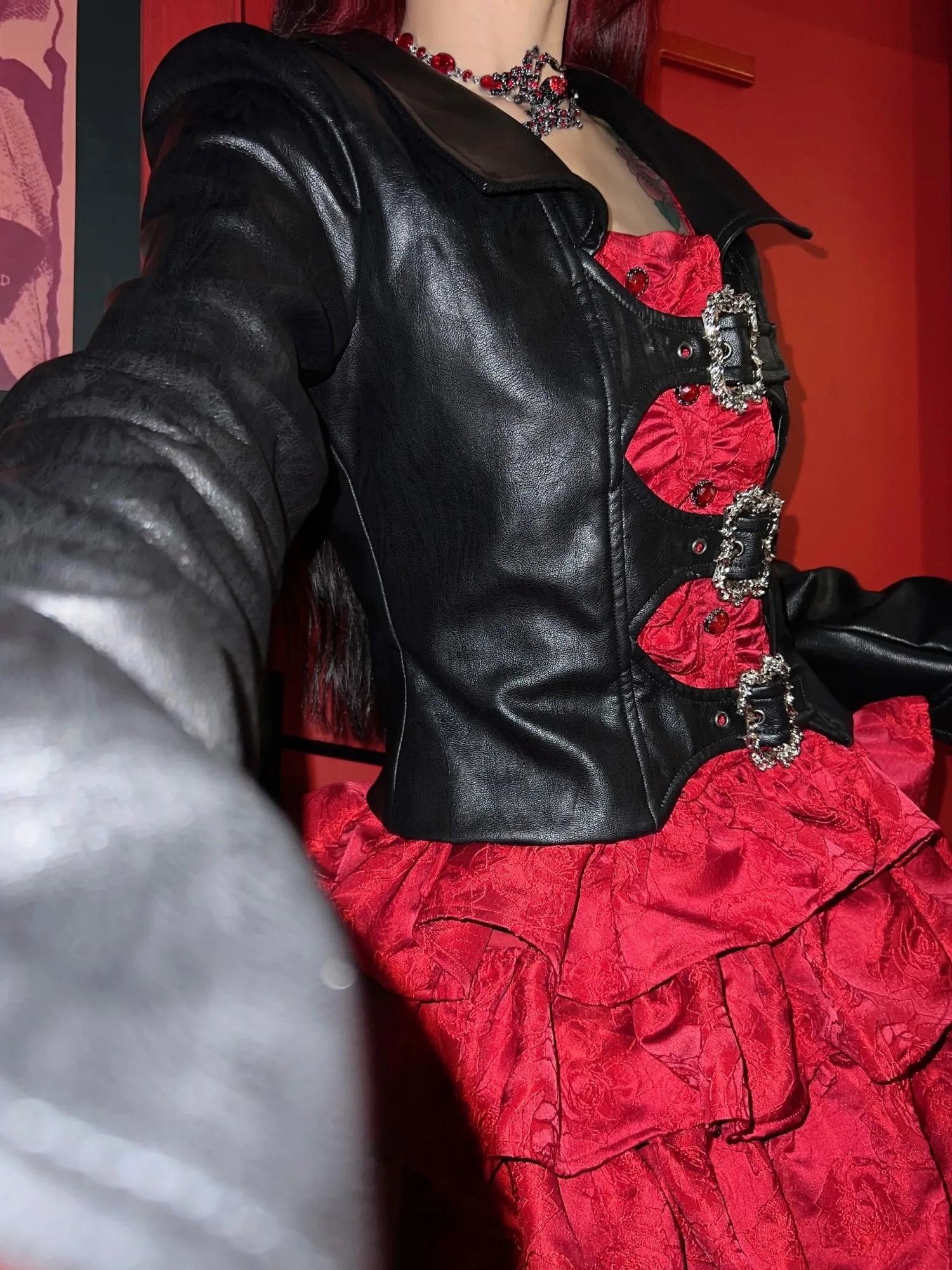 Mini vestido gótico multi camadas, Vestido de deslizamento de bolo vermelho, Punk Rock Grunge, Doce Lolita, Design original, Y2k