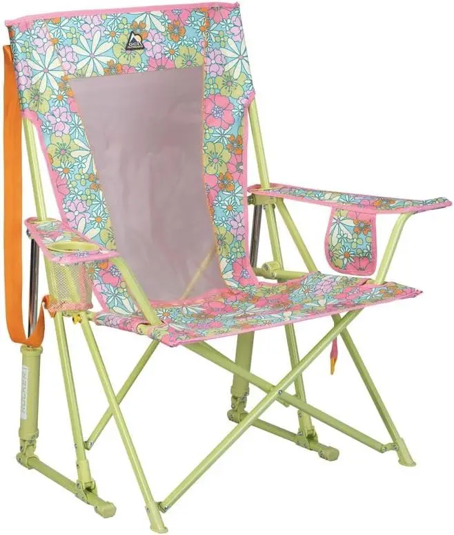 

Portable Folding Rocking Chair with Armrests & Drink Holder, Durable for Outdoor Camping and Relaxation