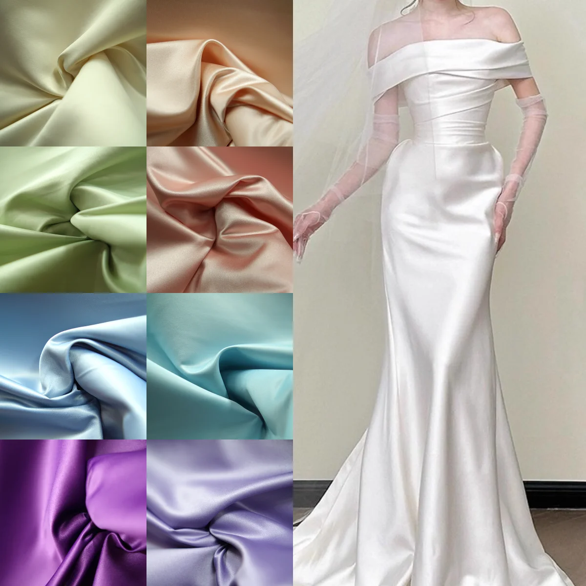 

Solid color soft glossy satin fabric sewing wedding dress evening gown COS anime clothing fashion DIY fabrics for sewing