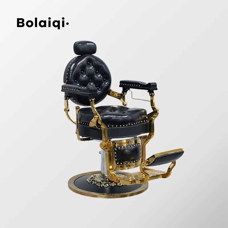 

BOLAIQI Professional Barber Hairdressing Chair Sillas De Barbero Luxurious Golden Barber Chairs for Men