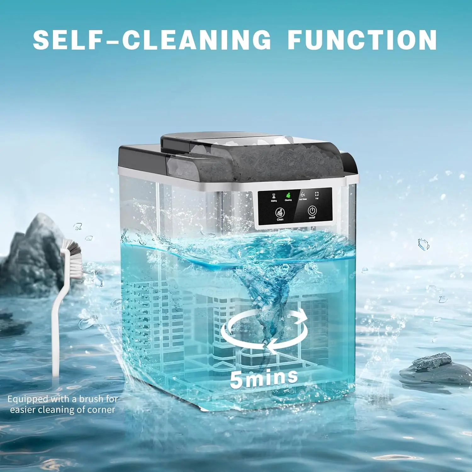 Piano di lavoro per macchina per il ghiaccio Nugget, 38 libbre al giorno, con ghiaccio a pellet morbido masticabile, autopulente, macchina per il ghiaccio con cestello e paletta