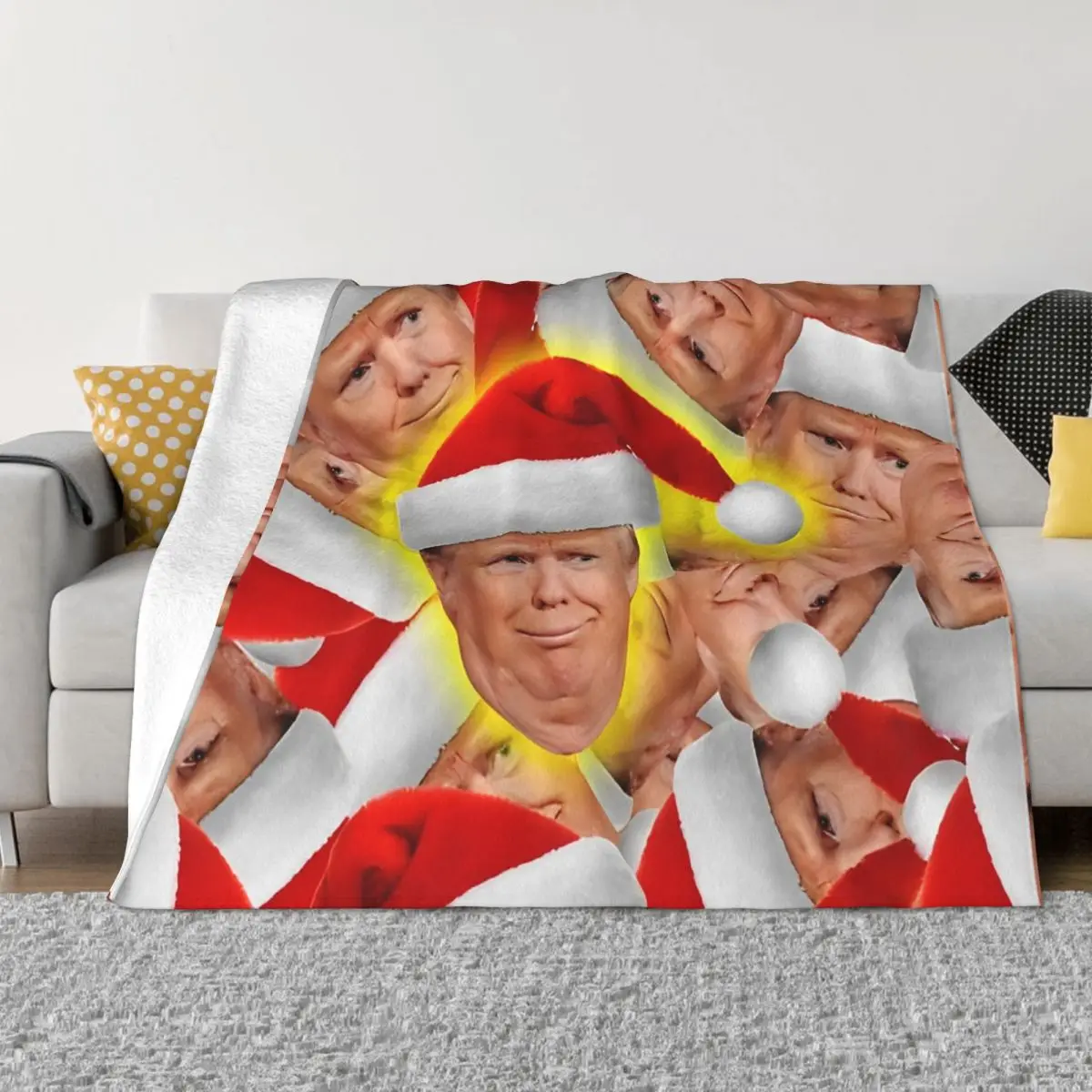 Santa Trump Pattern Fleece Throw Blanket Make Christmas Great Again Blanket for Home Couch Super Warm Bed Rug