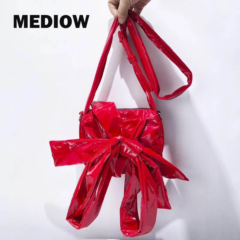 MEDIOW Korean Fashion Bags For Women Luxury Designer Handbags Purses 2024 New In PU Bow Bit Mini Knotted Micro Padding Shoulder