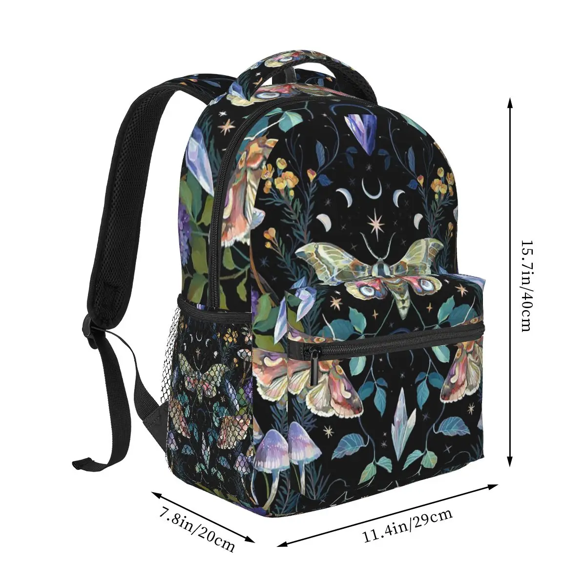 Dark Botanical Moth Gothic Insect Student Backpack School Bag Hiking Travel Daypack for Men Women Fashion Bookbag Shoulder Bags