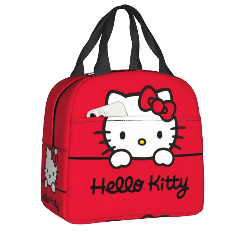 Custom Hello Kitty Cat Lunch Bag Leakproof Cooler Thermal Insulated Bento Box For Women Kids Picnic Travel Food Tote Bags