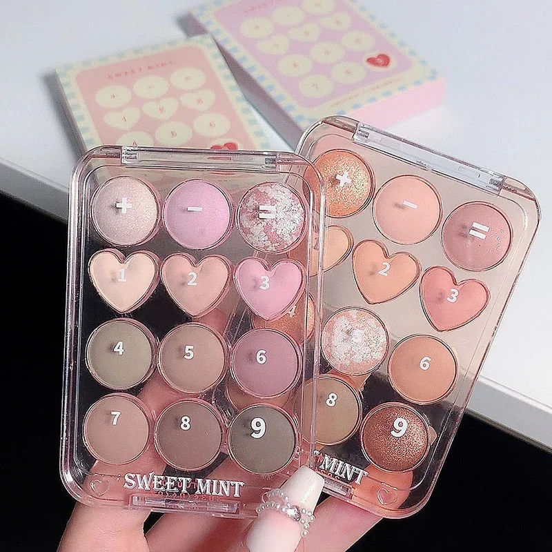 Love Heart 12 Colors Calculator Eyeshadow Palette Matte Pearl Glitter Waterproof Makeup Palette Earth Tone Brighten Eye Shadow