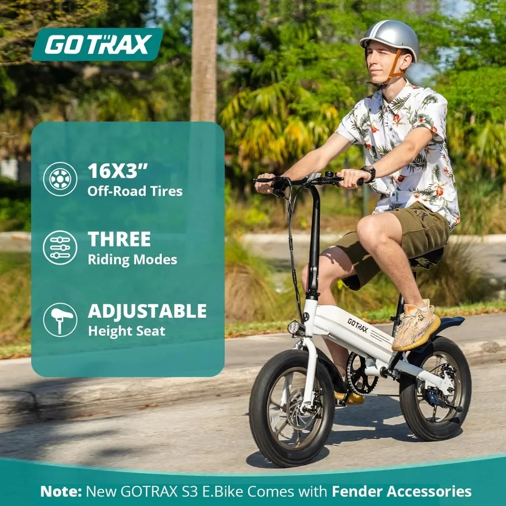 Electric Bike, 16x3.0 Fat Tire, 750W Peak Motor, Max Range 25 Miles, Up to 20 Mph,Adjustable Seat, Folding for Adults/Teens 13+