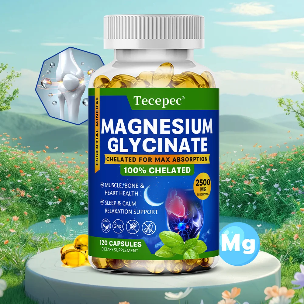 Magnesium Glycinate Capsules 2500mg - Dietary Supplement for Muscle, Nerve, Bone and Heart Support - Gluten Free, Non-GMO