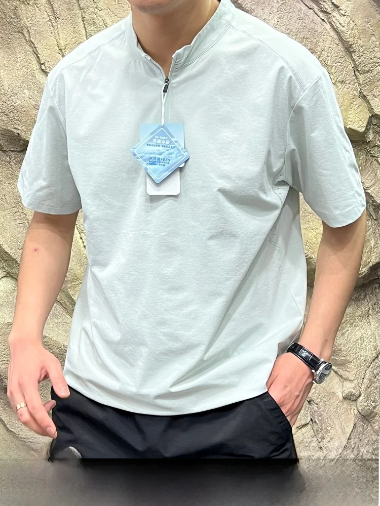 Qui Dry Laser Perforated f Zip Мужская футболка ort Sve Спортивная одежда Дышащая впитывающая пот Свободная посадка Busin Sle