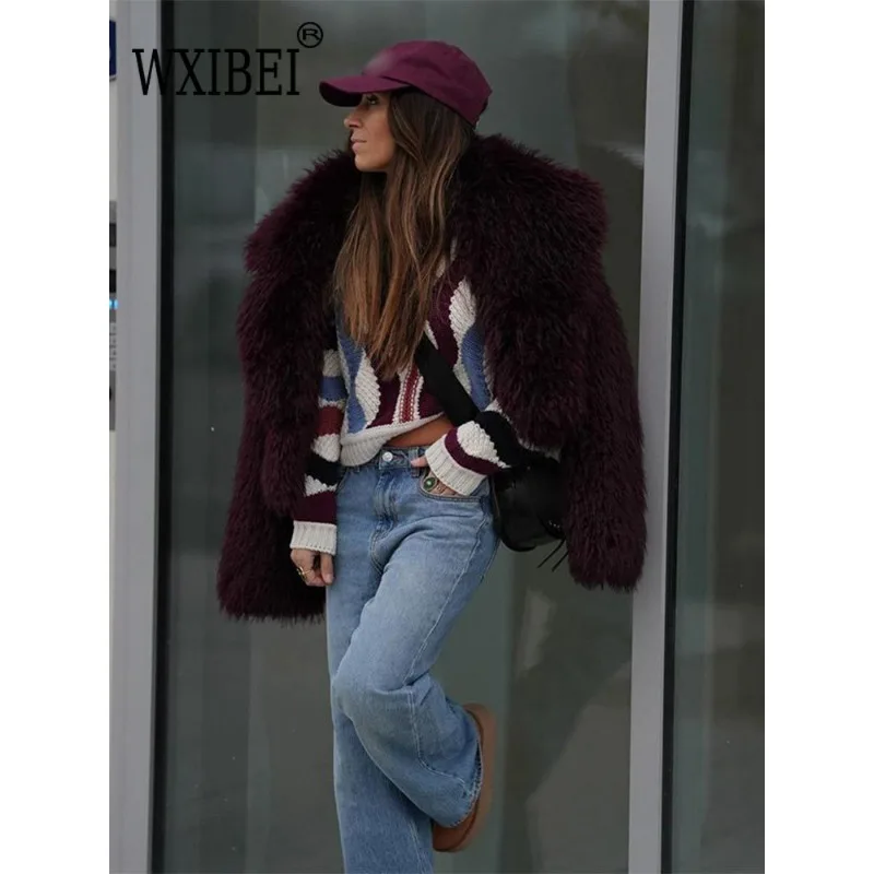 Mode Kunst pelz Jacke Mantel Frauen warme flauschige lose Langarm Revers weibliche Strickjacke 2024 Winter solide Dame Straße Outwear