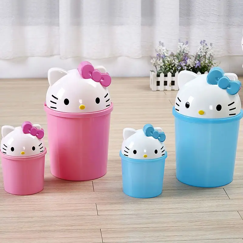 

Sanrio Hello Kitty Trash Can Cute Household Flip-Top Desktop Living Room Storage Bucket Removable Cartoon Storage Bucket Gift