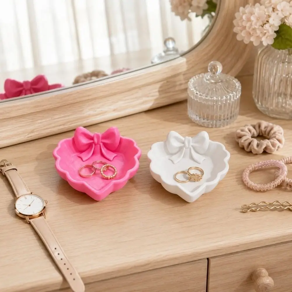 3D Printed 3D Printed Bow Storage Box Bowknot Love Heart Shell Shape Trinket Dish Ring Holder Desktop Organizer Large Capacity