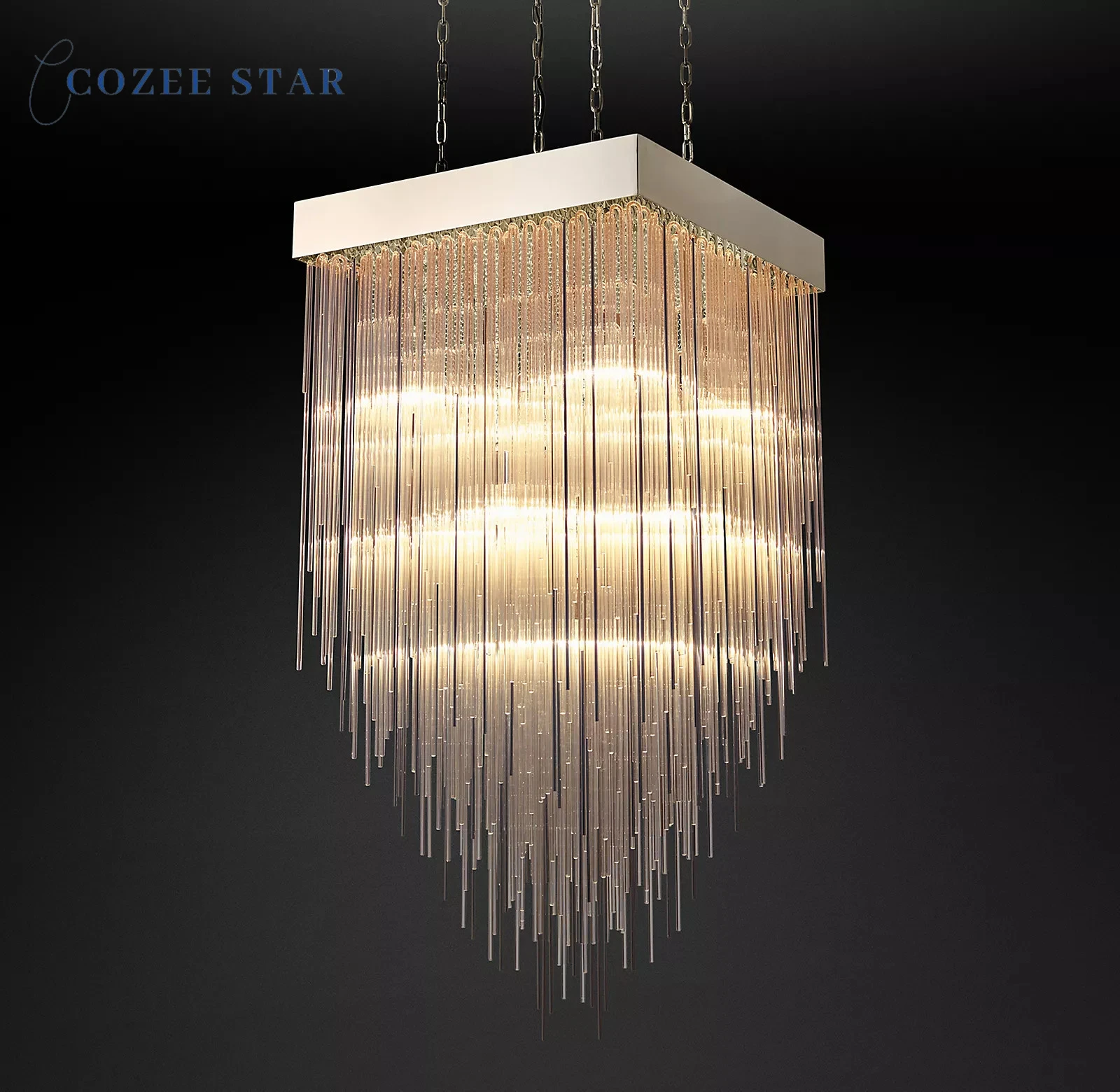 Modern Glass Chandelier Raindrop LED CASCAD Square Chandeliers Lighting Living Room Bedroom Dining Room Hanging Lamps