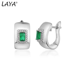 LAYA Pure 925 Sterling Silver Green Crystal With Side Stones Cilp Earrings For Women Unique Design Original Modern Jewelry