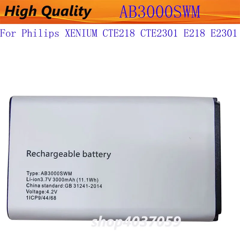 AB3000SWM Battery For Philips E218 E2301 Cellphone Original Batterie for XENIUM CTE218 CTE2301 Phone