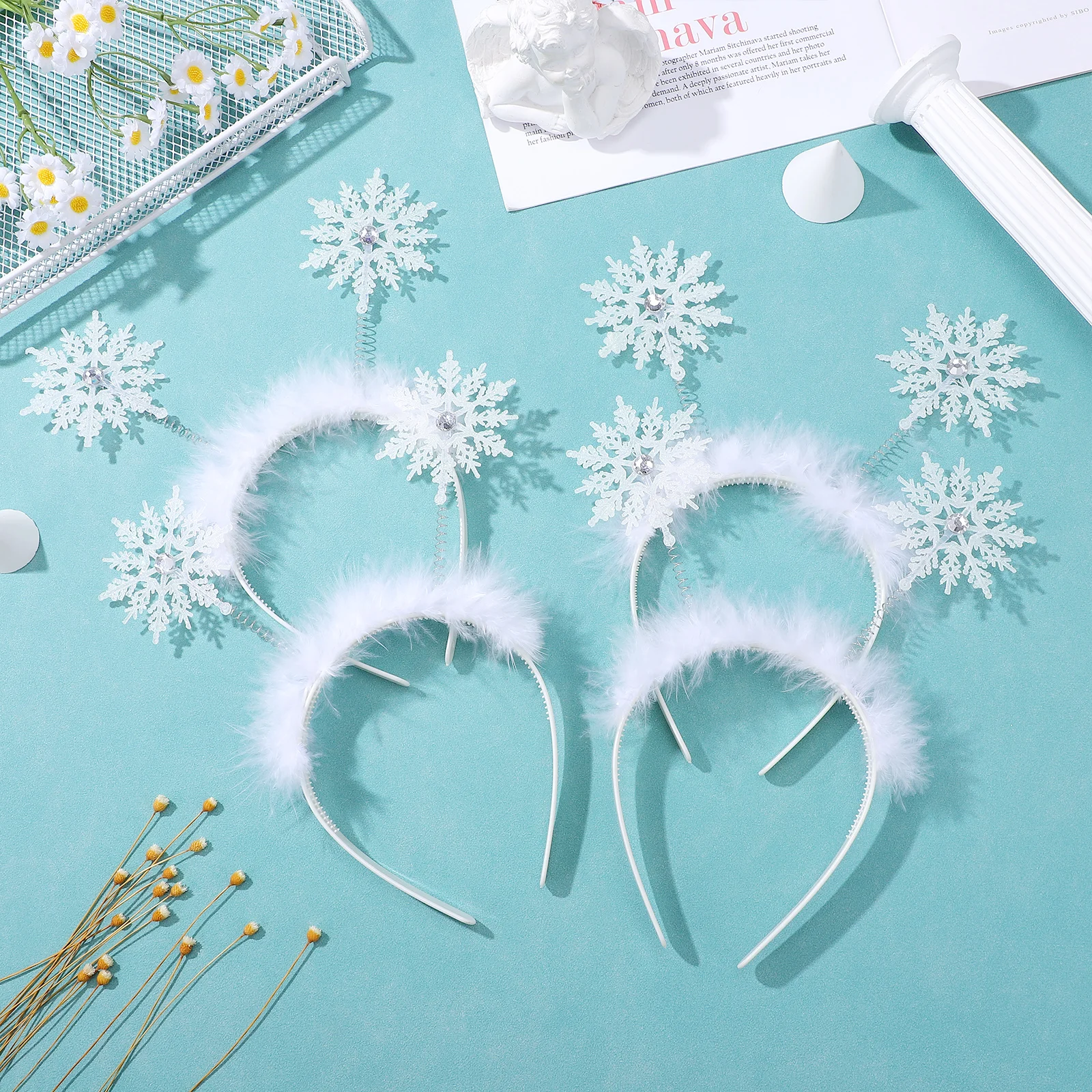 

6 Pcs Girls Christmas Hair Accessories Snowflake Headdress Child Party Headb Xmas Hairstyle Tools Holiday Gifts